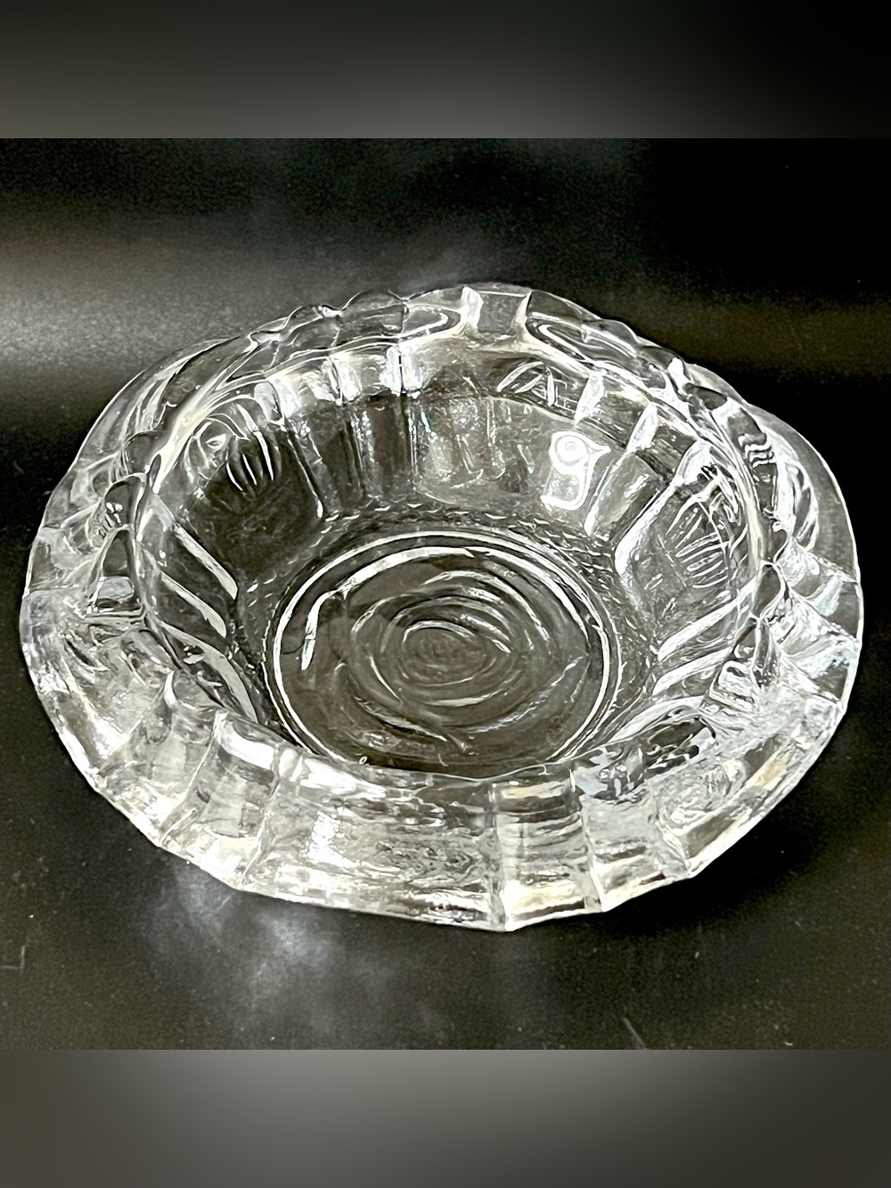 VTG Pressed Clear Glass Rose Cigarette Ashtray Trinket Jewelry Dish 5.8 in